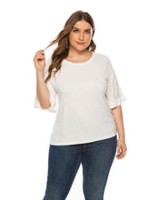 plus size short sleeve crew neck solid ruffle sleeve hem tee top Sai Feel